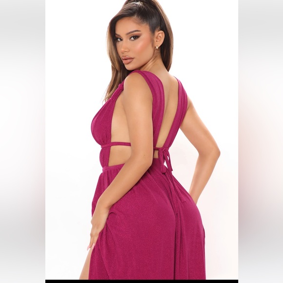 Fasion Nova Maxi Dress fuchsia Gala Glam Glitter prom XSmall small New with tag - Picture 5 of 6